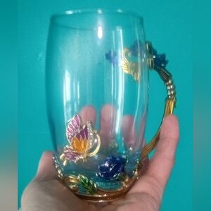 Vintage Elegant Glass Mug with Floral Accents